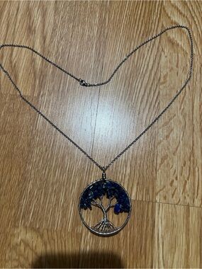 Tree of Life Pendant Necklace with Lapis Stones -
